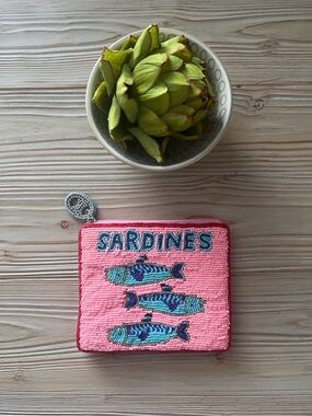 Beaded Sardines Coin Pouch Pink Multicolor Zip Pouch
